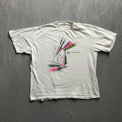Vintage Sergio Tacchini Skjorte XL Hvit 1990-tallet Tennis Sportsklær