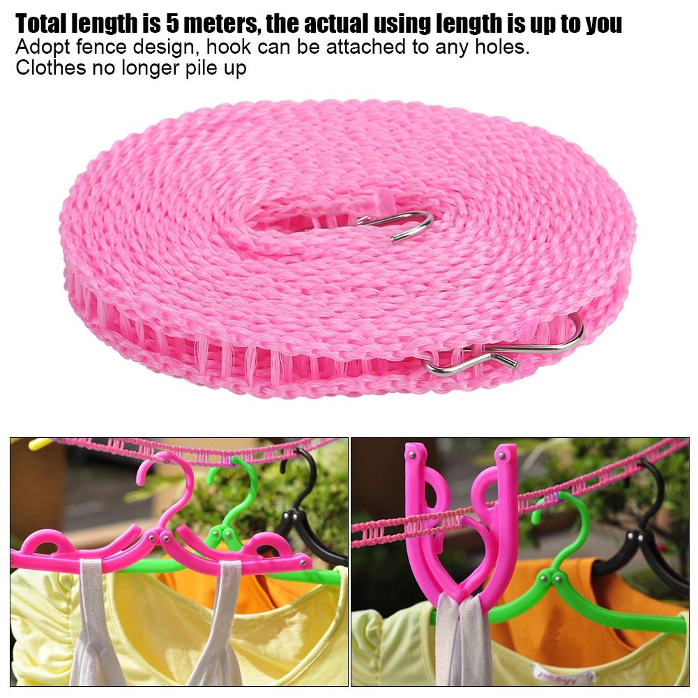 Portable Outdoor Clothes Line Clothesline Anti Skid Laundry Drying Rope 5 M Thickened (Pink)