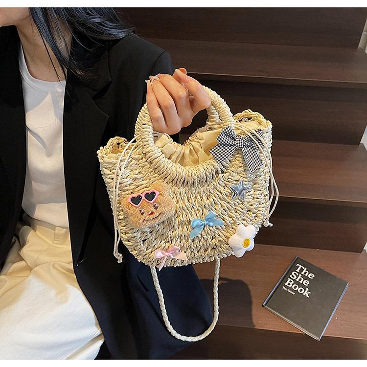 Simple Beach Woven Bag Women's Fashion Straw Woven Bag Handwoven Vegetable Basket Niche Messenger Bag