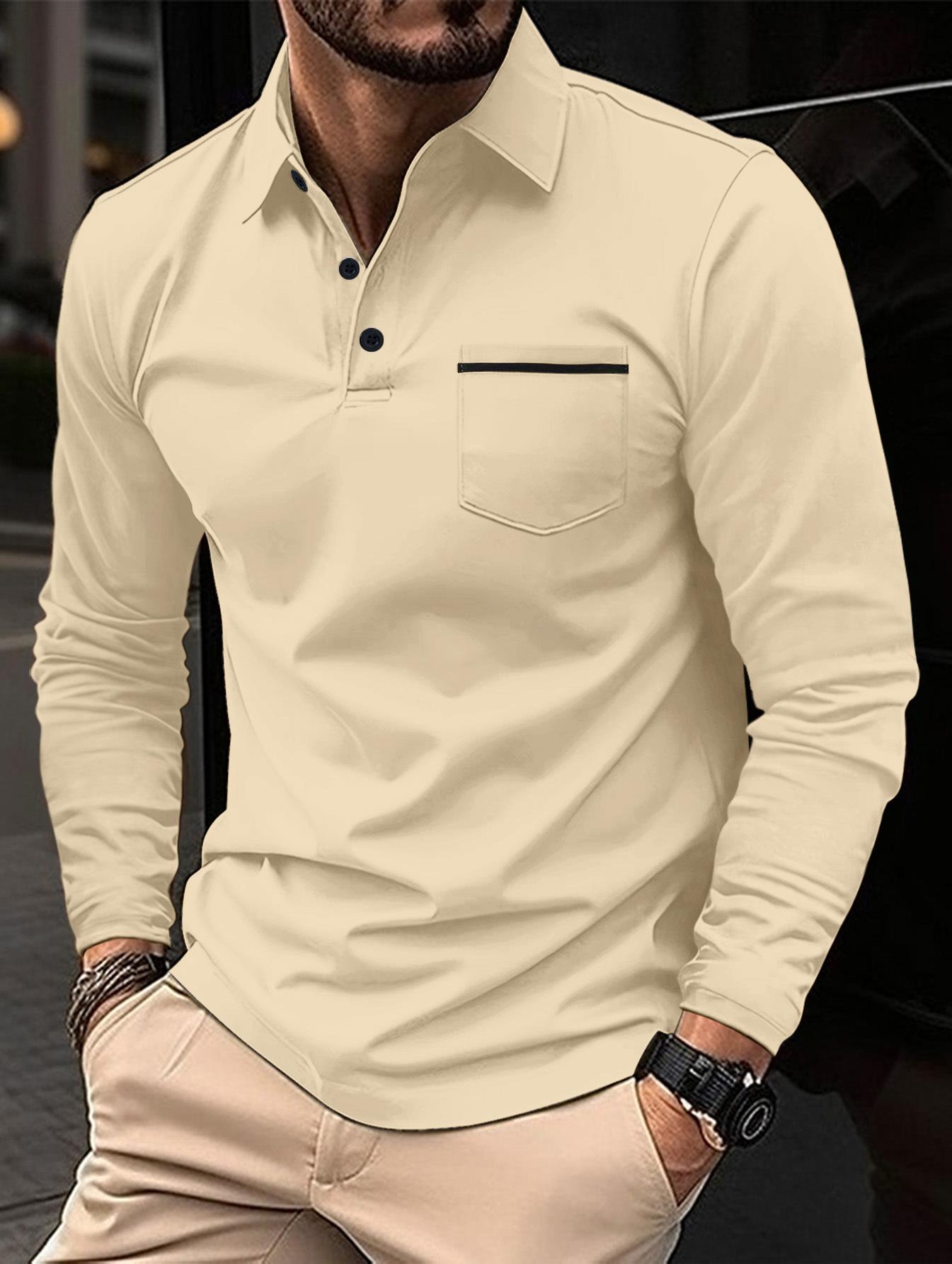 

Large Size Men s Spring Autumn Long Sleeve Turn Down Collar T-shirt Casual V-Neck Button Pocket Top XXXXL хаки