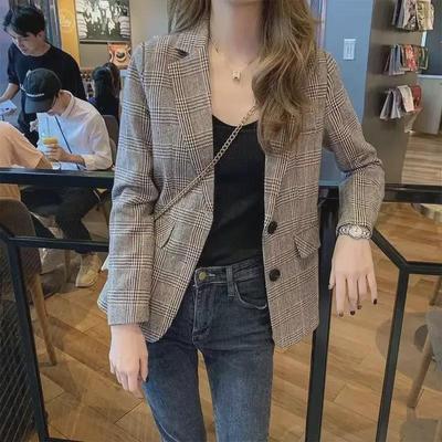 Women's 2022 Spring/Autumn Plaid Short Suit Jacket - Thin Style, Trendy, Elegant, Student Fit.