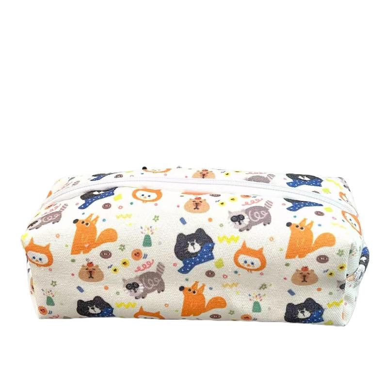 

{MX} Cartoon Cute Animal Printed Pencil Case Large Capacity Pen Storage Bag Canvas Stationery Makeup Organizer Gifts