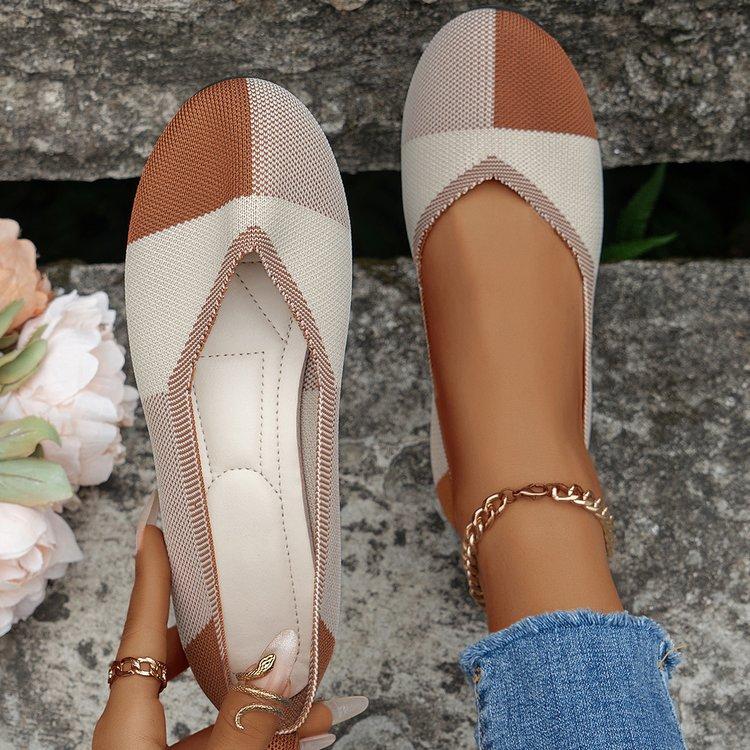 Flat Bottom Fly-woven Single Shoes Women's Color Matching Light Mouth Round Head Lazy Shoes