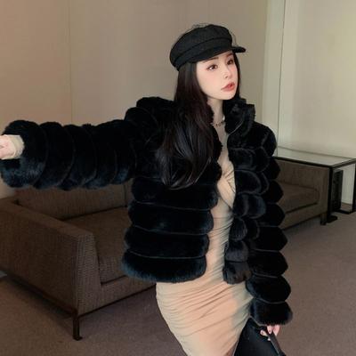 Manteau en Fourrure pour Femme Imitation Lapin Rex Hiver Épaississant Style Court Petite Fourrure Manteau en Fourrure Polyvalent Haut