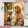 2D flat printing 2pcs Curtain Curtains Spring Puppy and Kitten Digital Printed Polyester Drapes Festive Curtains Use for Holiday