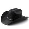 Westlicher Cowboyhut mit geflochtenem Raffiaband, handgewebter Trilby im Cavalier-Stil für Herren Damen Sommer Vintage Lederakzent