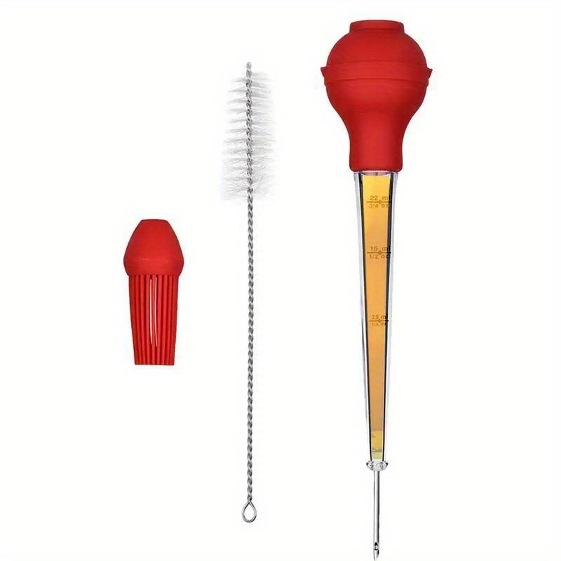 1 Set Multipurpose Turkey Baster with Detachable Needles, Silicone Brush Head, and Cleaning Brush