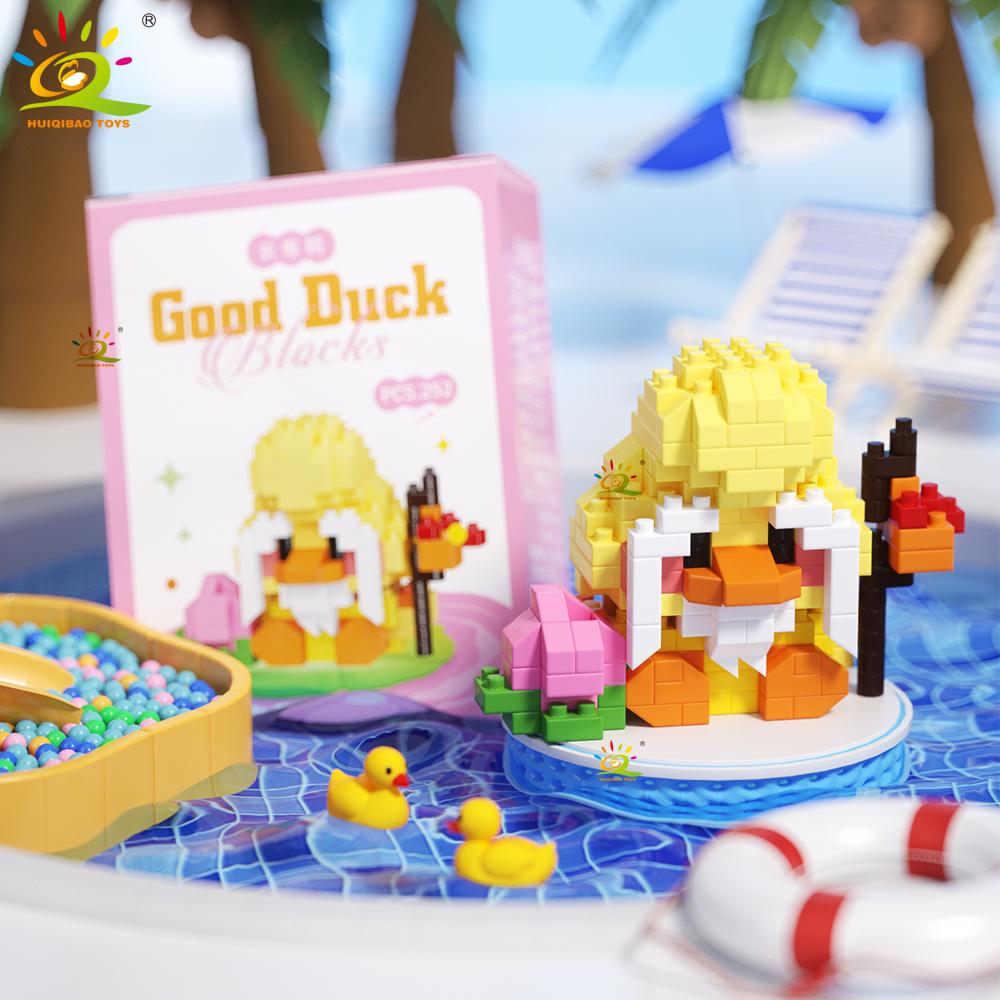 Mini Cute Duck Cosplay Dress Animal Micro Building Block 3D Diamond Model Brick DIY City Construction Toys for Children