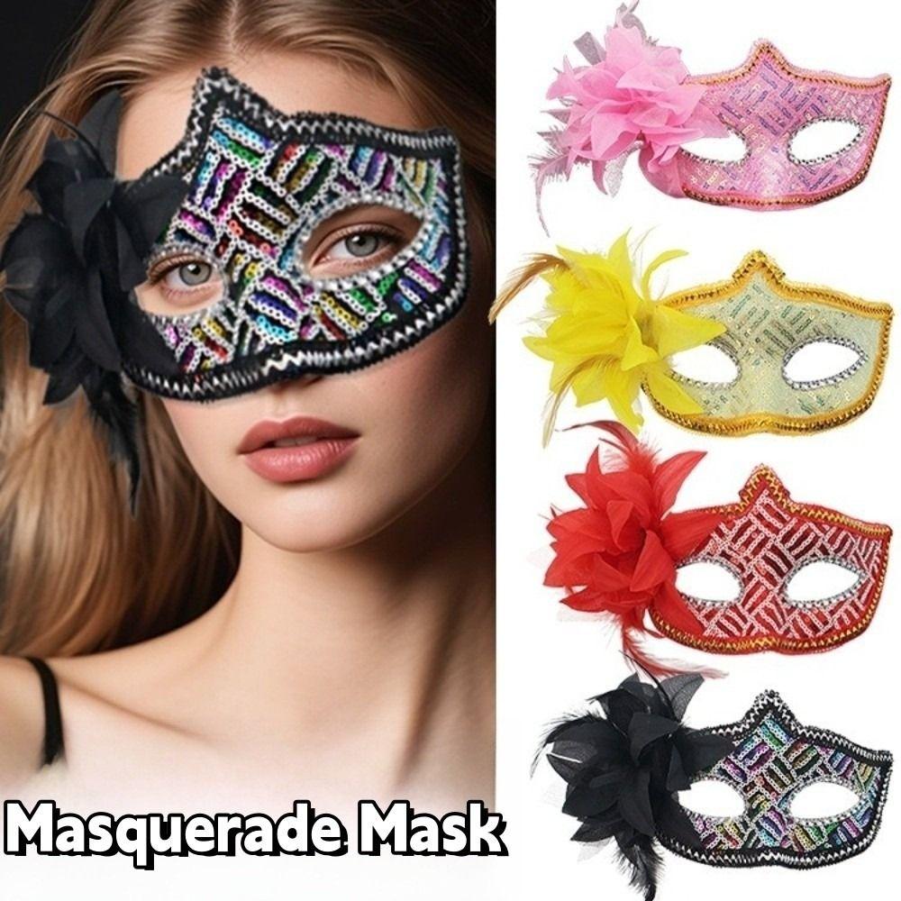 Sequin Halloween Party Mask Feather Masquerade Mask Facial Accessories Flower Mask Girl