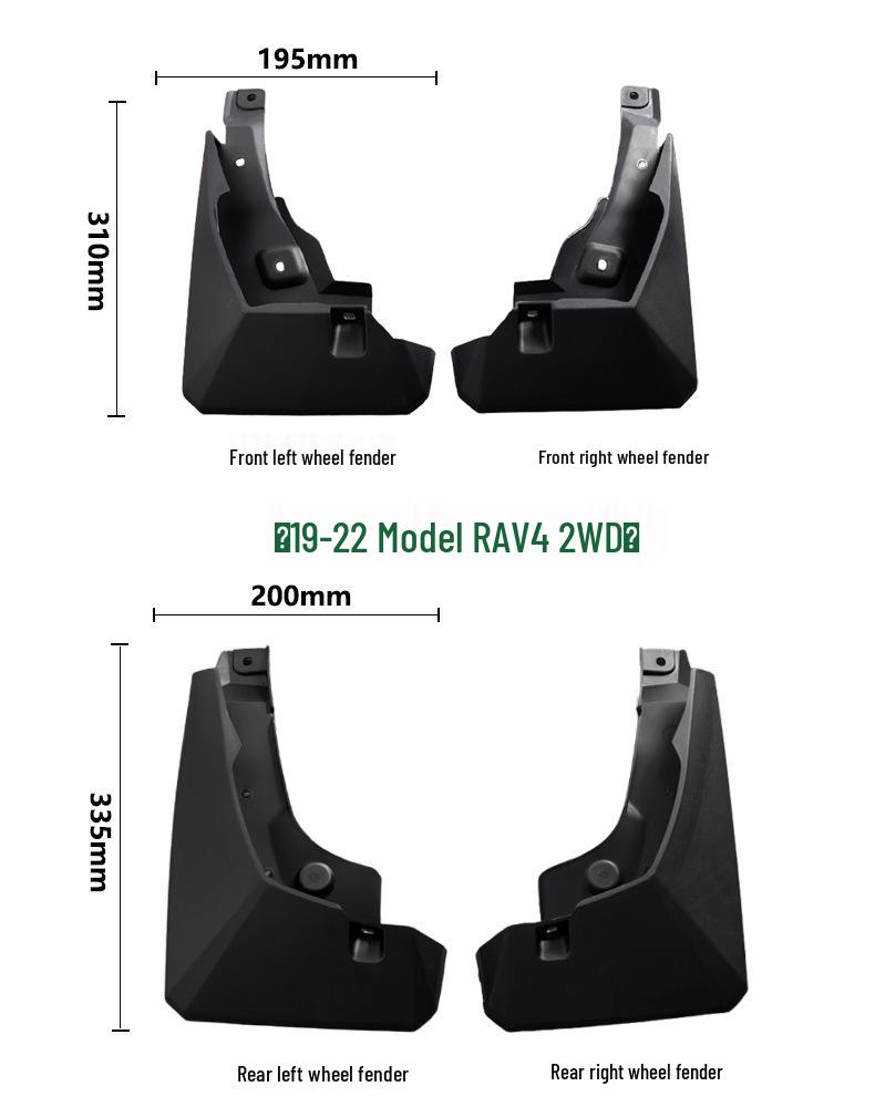 Fits 2019-2022 Toyota RAV4 2WD: Front & Rear Mudguard Covers for Tire Modification