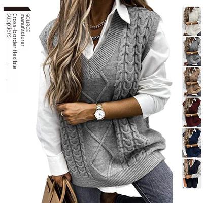 European and American Women's V-Neck Sleeveless Twisted Sweater Vest