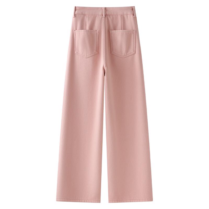 Women's Pink Fleece-Lined Wide-Leg Jeans - 2024 Autumn/Winter Collection