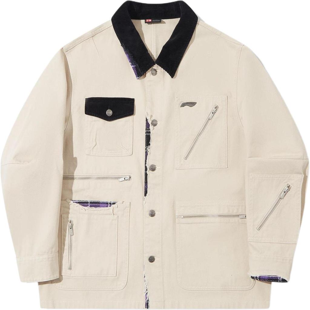 Li Ning X Pleasures Collaboration Color Block Letter Print Casual Loose Jacket Men Jacket Oatmeal-Gray AFDT861-2