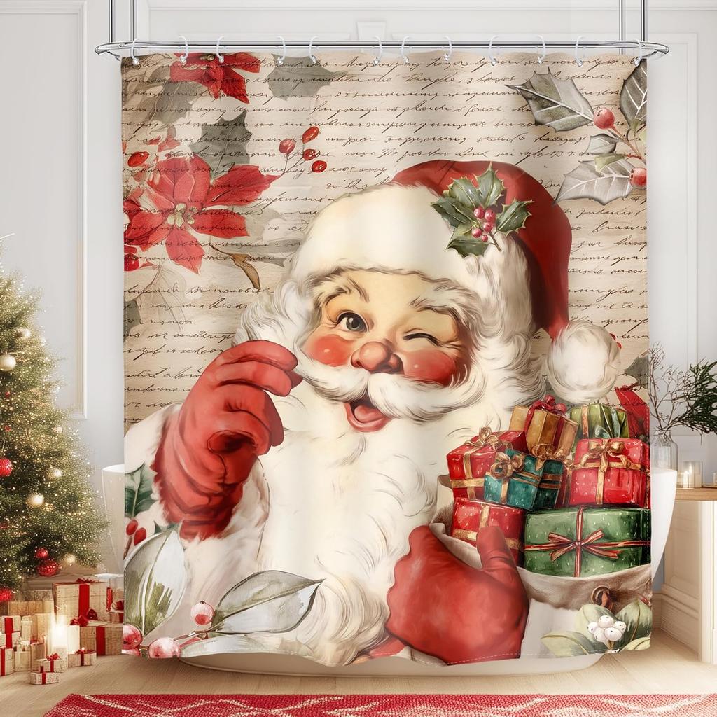 Vrolijk Kerstmis Douchegordijn Roze Kerstman Kerstboom Rendier Sneeuwvlok Schattig Wintervakantie Gelukkig Nieuwjaar Badkamer Meisje