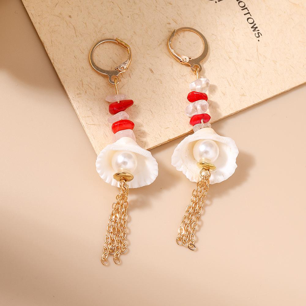 Cute Conch Starfish Shell Drop Earrings for Women Girls Boho Pearl Earrings Summer Beach Jewelry Gifts