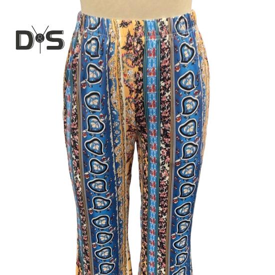 Damenhose im Ethno-Stil, Blumendruck, lange Schlaghose, Retro, hochelastisch, sexy Freizeithose, Streetwear