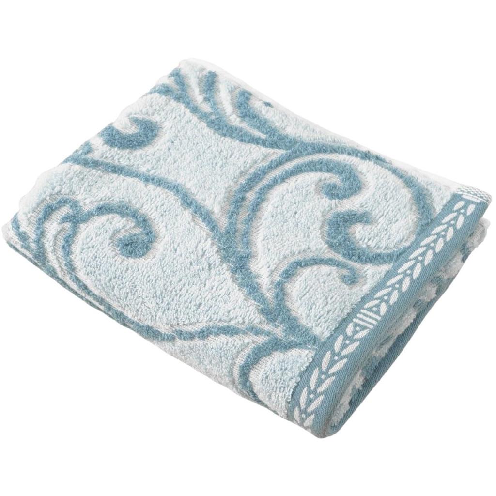 UCHINO Ruelle Face Towel 34x80cm Blue 100% Cotton Jacquard Arabesque Pattern