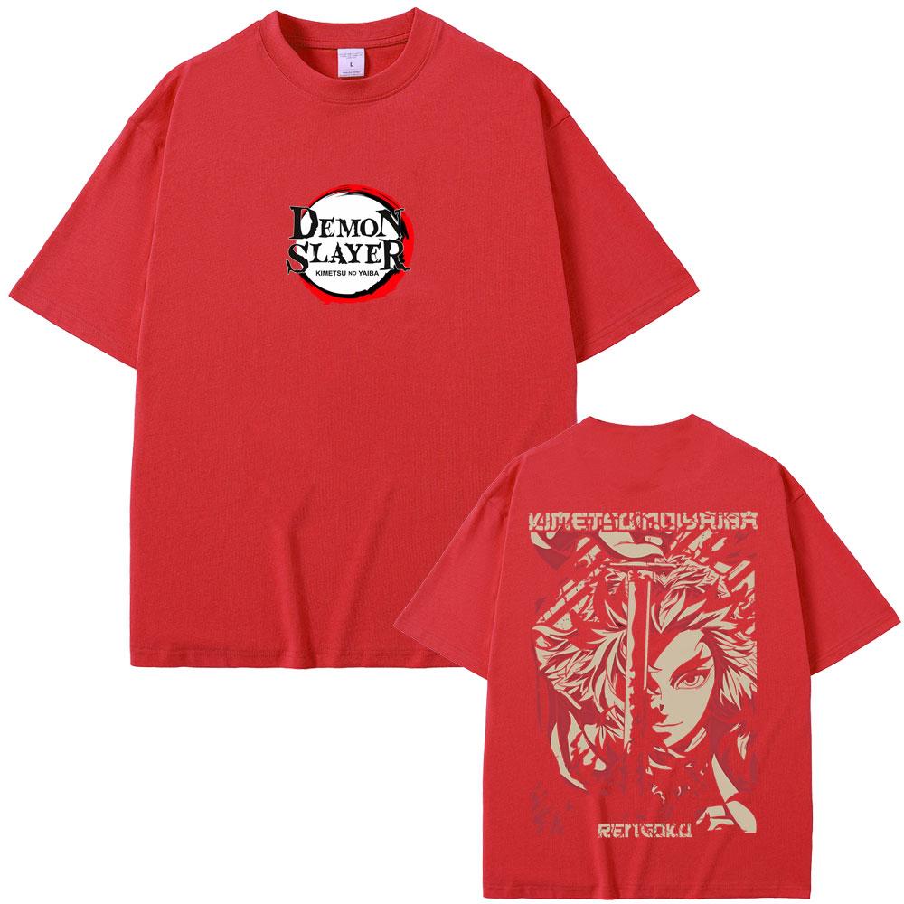 Anime Demon Slayer Rengoku Kyoujurou Double Sided Print T-shirt Summer Men Women Oversized Tshirt Male