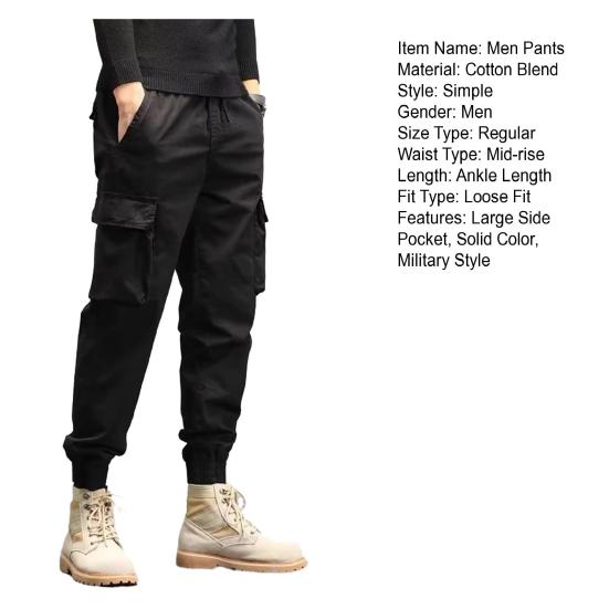 Men Cargo Pants Drawstring Waist Jogger Pants Military Style Outdoor Trousers