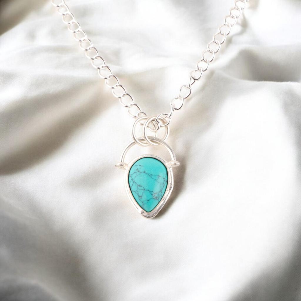 Natural Blue Turquoise Gemstone 925 Sterling Silver Pendant Engagement Jewelry PP-56-32
