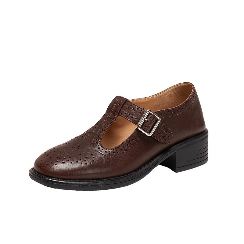 Zhenmeishi Retro Carved Brogue Mary Jane Leather Shoes 37
