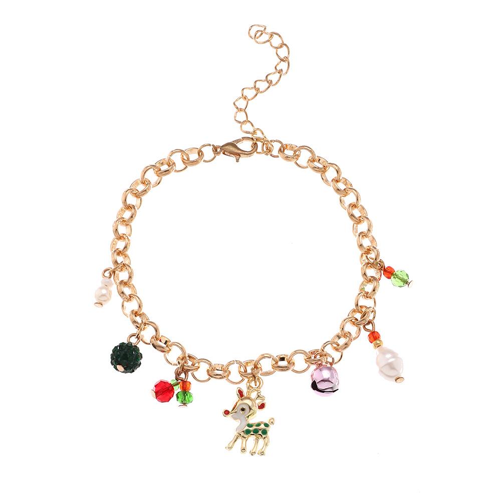 2025 New Fashion Women Lovely Christmas Elk Wreath Bracelet Christmas Party Bell Charms Pendant Metal Bangles Bracelet Jewelry