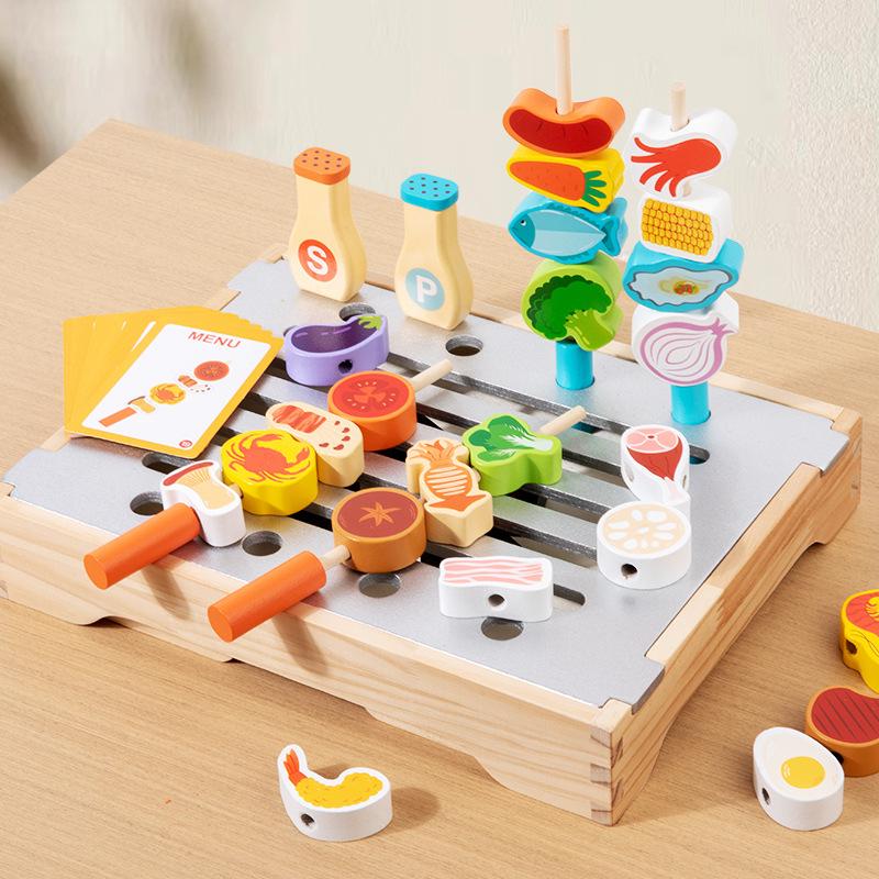 Cross-Border BBQ Party Wooden Grill: Educational Pretend Play Toy for Kids