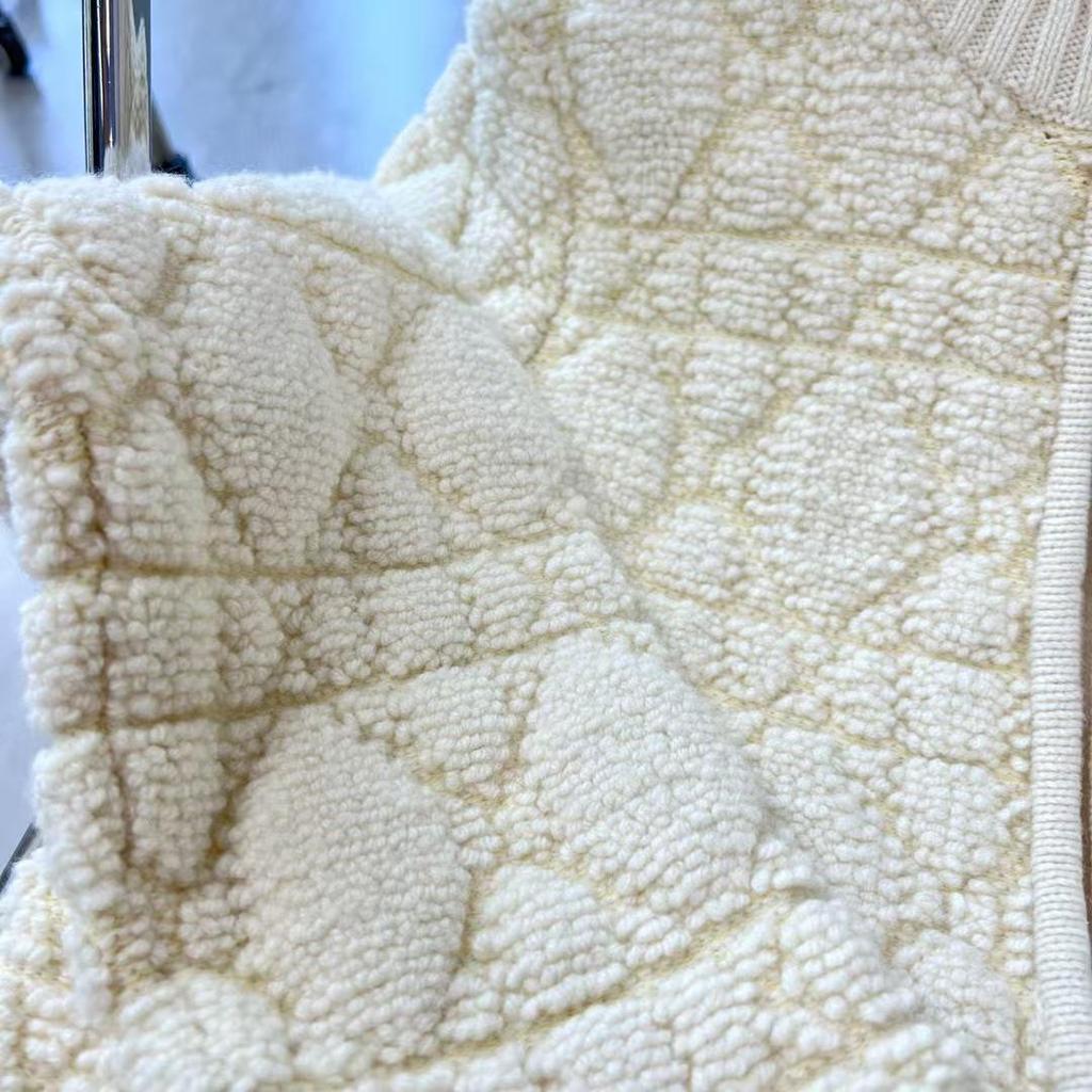 Haute Couture French D Cashmere Blend Diamond Pattern Zip-Up Cardigan Women's Knitwear