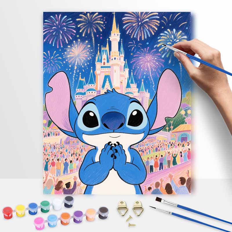 Disney Stitch Fireworks Castle Paint by Numbers Painting Art Kit Home Decor Gift 20x30cm