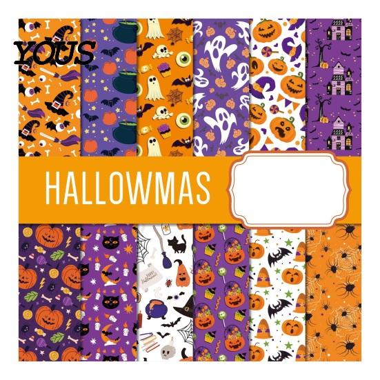 Paper Crafting Halloween Supplies 12 Sheets Scrapbook Set, 6x6in Double-Sided Craft Paper, Pumpkin Ghost Bat Pattern Decorative for Journal,