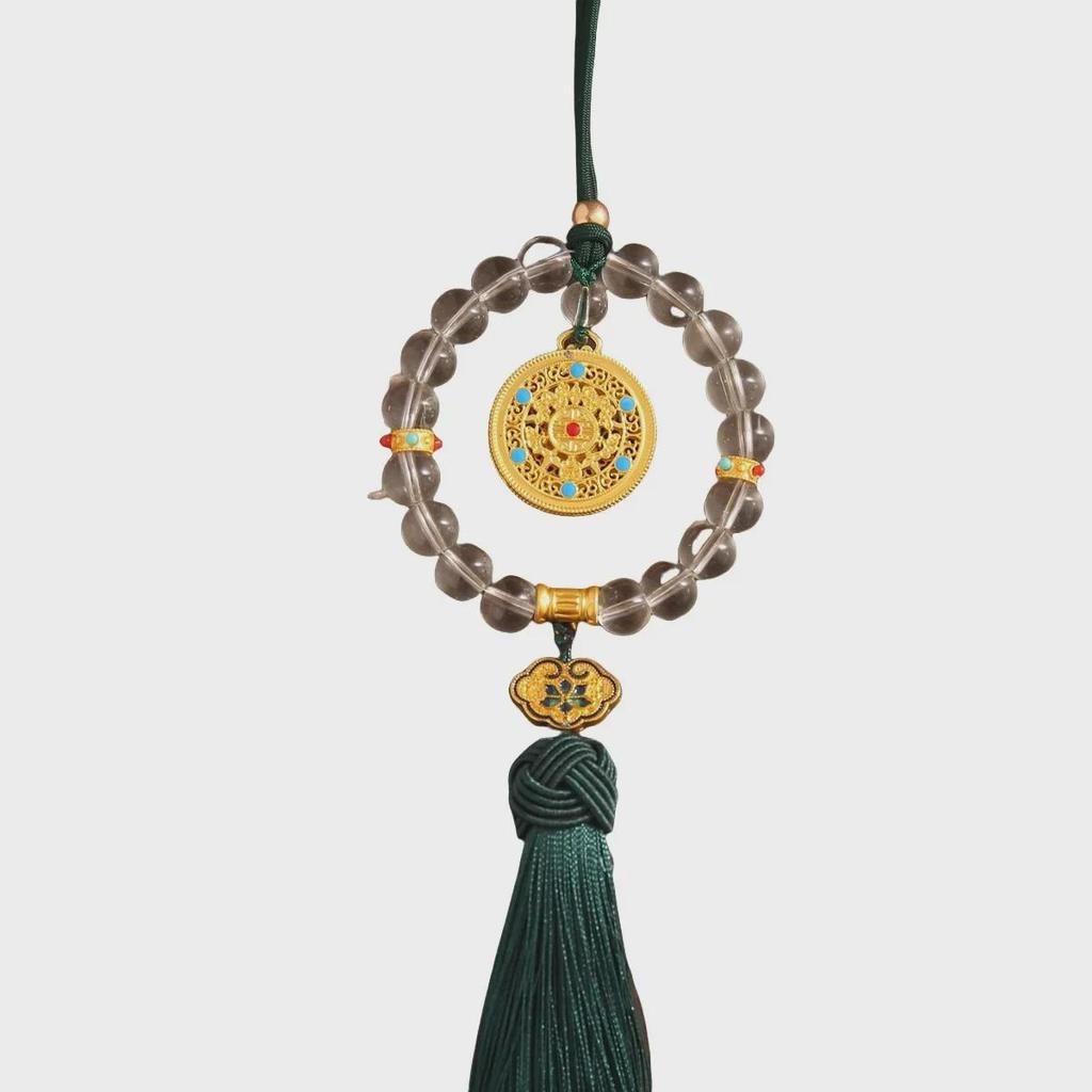 Slitinový přívěsek v čínském stylu s galvanickým pokovením pro auto s dutým designem starověkého kompasu