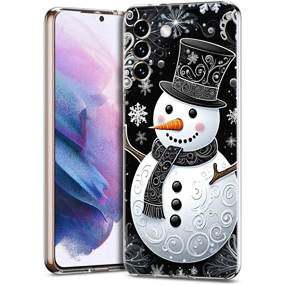 Transparent Phone Case Cover for Samsung Galaxy S25 S24 S23 S22 S20 S21 FE Ultra S24 S23 S10 S10E Plus Christmas Snowman Pattern