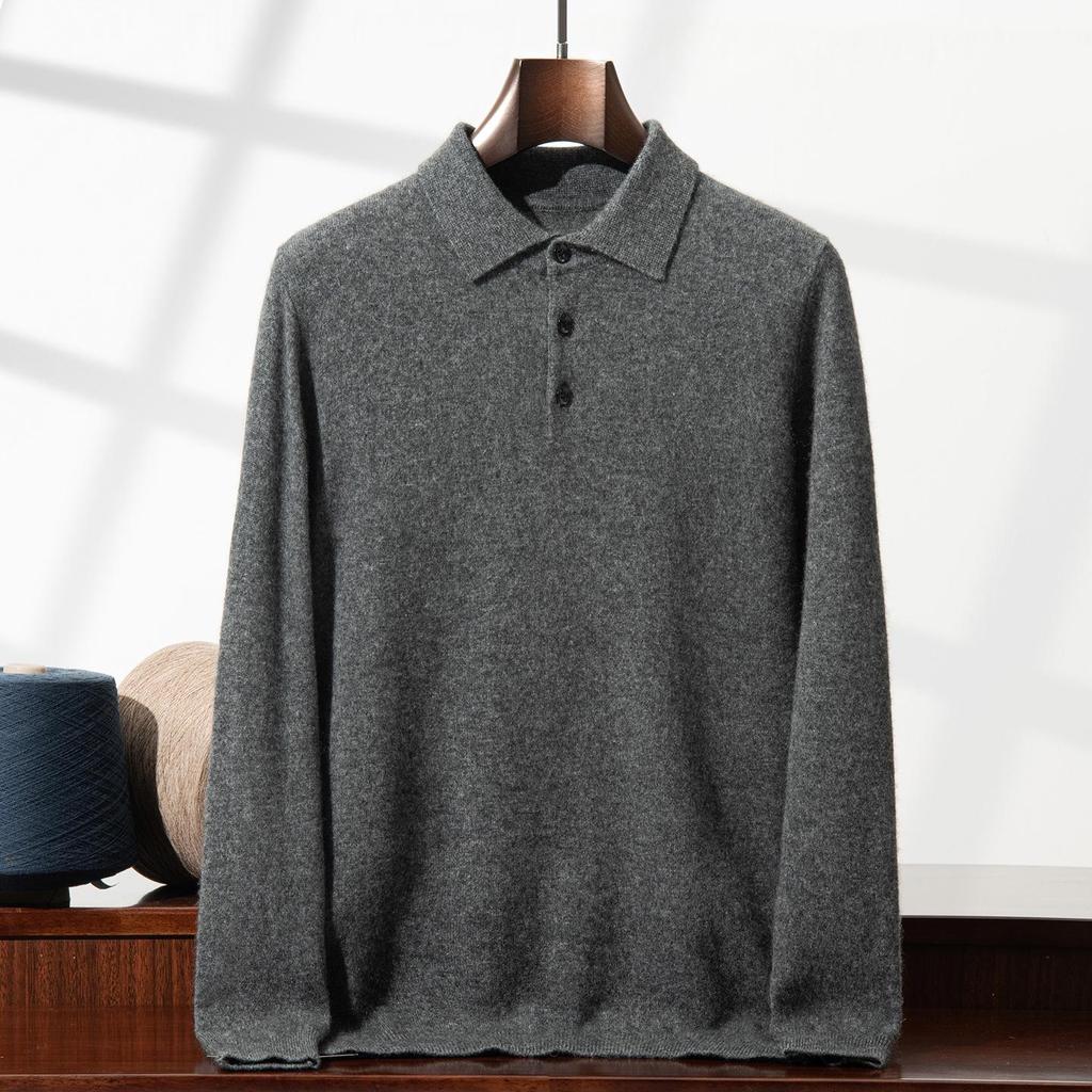 Men's Cashmere Polo Collar Sweater - Loose Fit, Long Sleeve Knitwear for Autumn & Winter