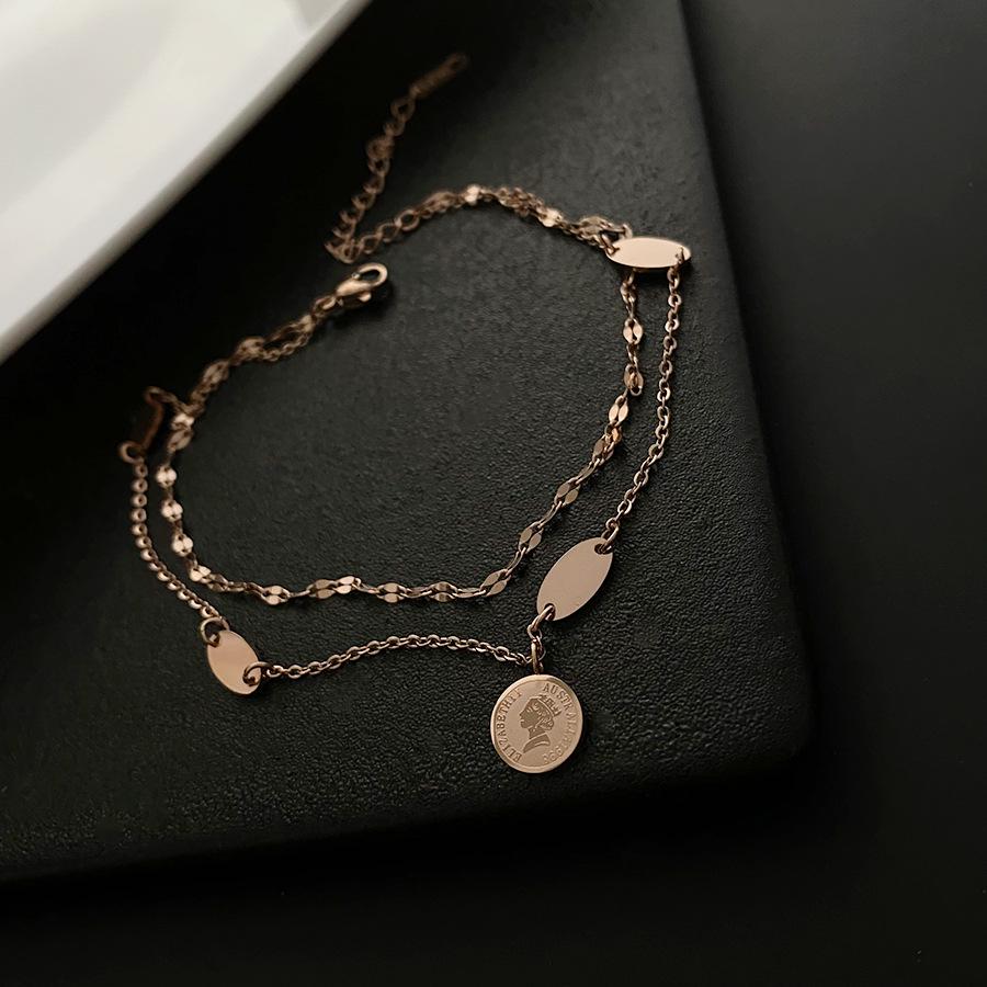 Korean Retro-Style Trendy Temperament Square Ankle Bracelet for Women