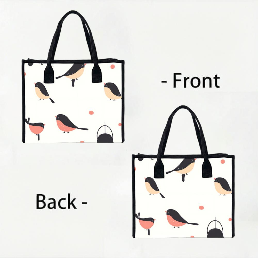 Cute Bird Printed Canvas Tote Bag Fashionable Casual Large Capacity Daily Shoulder Handbag for Women