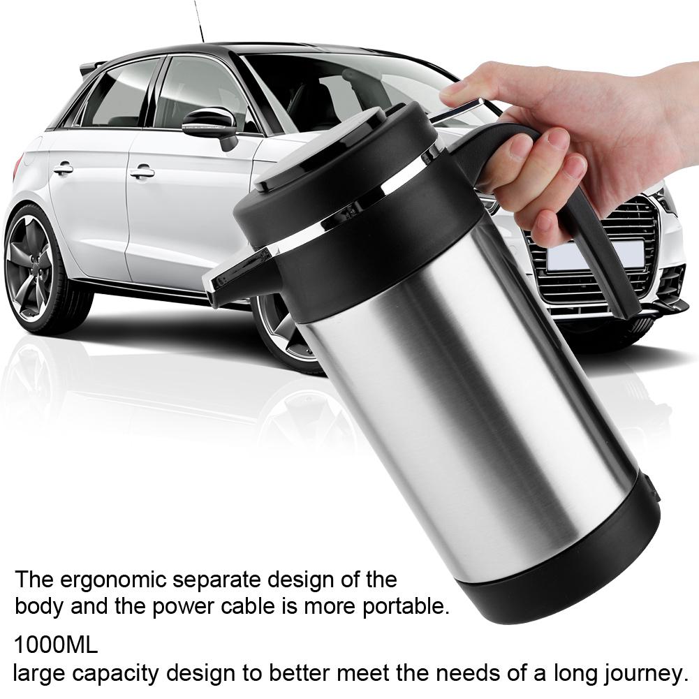 1000ML Rostfritt Stål Bil Elektrisk Vattenkokare Kaffe Te Termos Vattenvärmekopp 12V