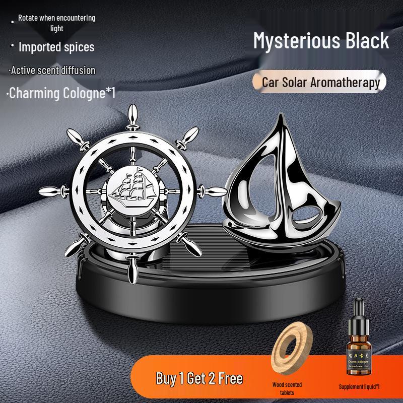Solar Rotating Ship's Wheel Car Ornament - Aromatherapy Perfume 'May Your Future Be Bright'