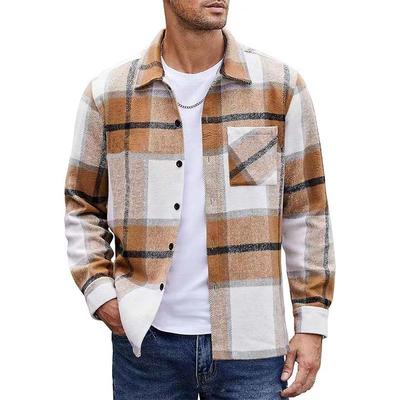 Herren gebürstetes Karomuster Langarmhemd Frühling Herbst Neue Mode Vielseitiges Freizeit-Oberteil
