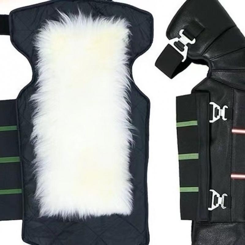 Genuine Leather Wool Knee Pads with Fleece Lining - Winter Cold Protection & Windproof for Motorcycle and Electric Scooter Riding