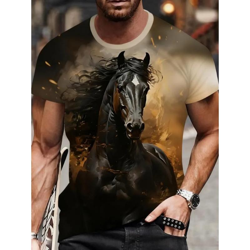 Haut imprimé tendance décontracté ample à manches courtes et col rond pour garçons