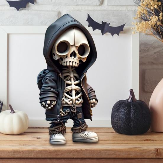 

Cool Skeleton Figurine Small Resin Halloween Skeleton Doll Statue Collectible Skull Dwarf Ornament for Home Room Office Desk Decor A