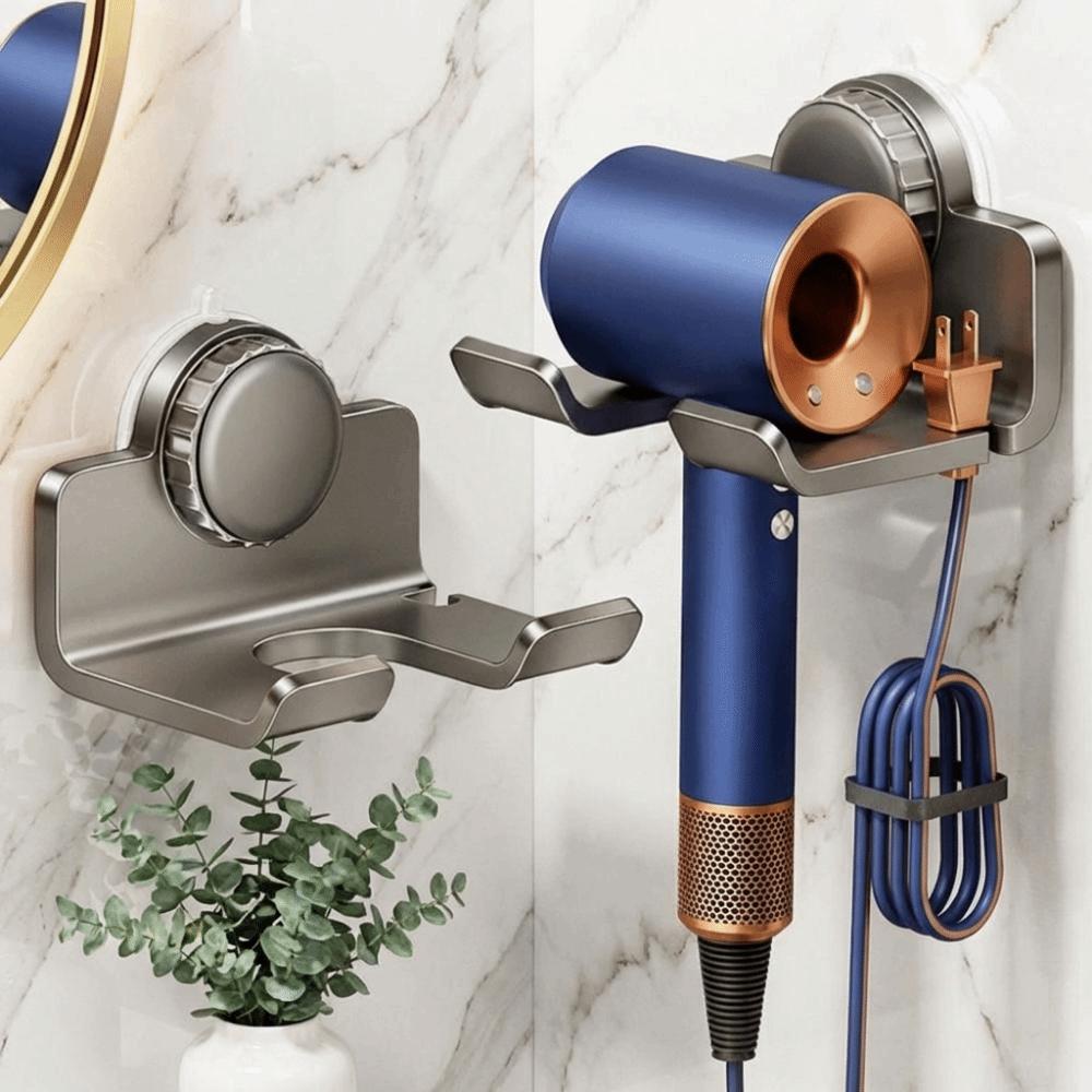 Punch Free Suction Cup Hair Dryer Holder Space Aluminum Hair Blow Dryer Holder  Bathroom