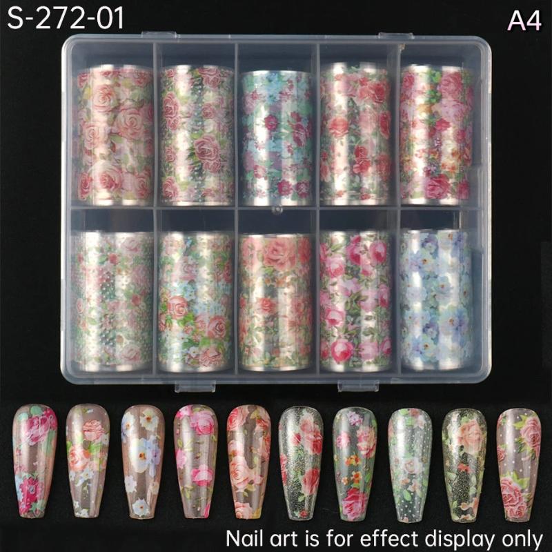 

10 Rolls Flower Rose Nail Foils For Transfer Paper Floral Sliders Butterfly Nail Art Stickers Decal Nail Art Decorations