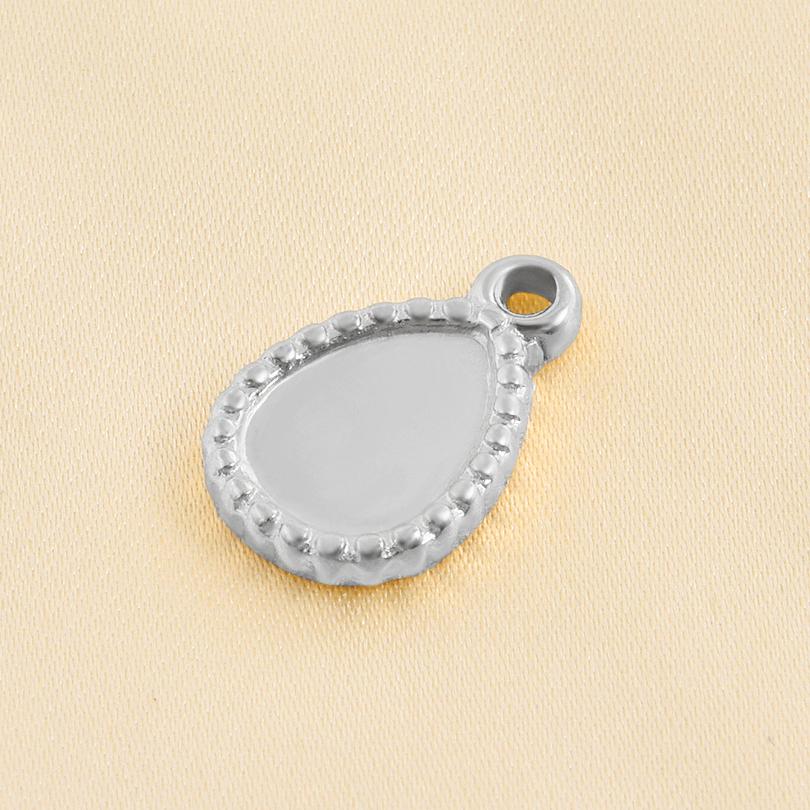10pc/Lot Silver Color Blank Tray Geometric Water Droplet Charm DIY Stainless Steel Cabochon Pendants For Jewelry Making Supplies