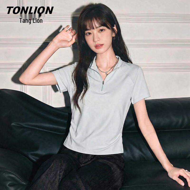 Женская спортивная футболка TonLion с молнией до середины, быстросохнущая S