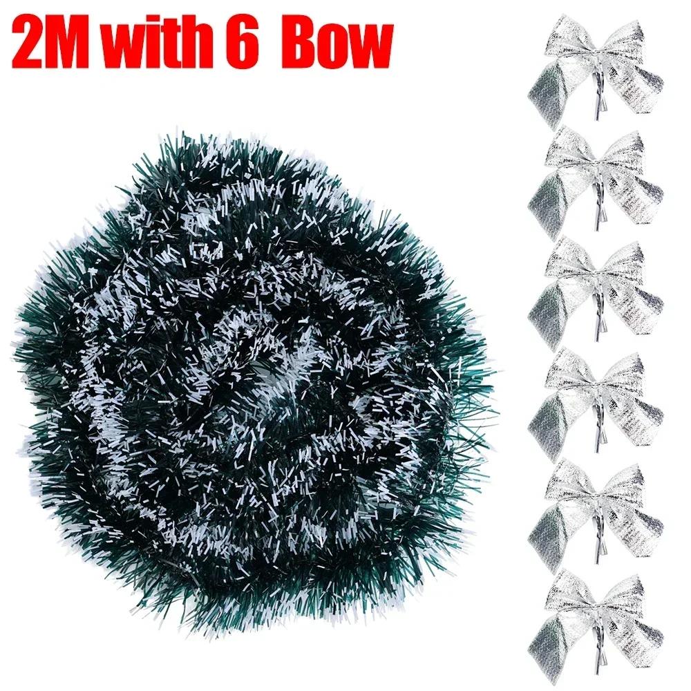 20/2M Christmas Tinsel Ribbons with Bows Xmas Tree Hanging Pendent Green Cane Ribbon Madder Garland Party Home Decor Ornaments