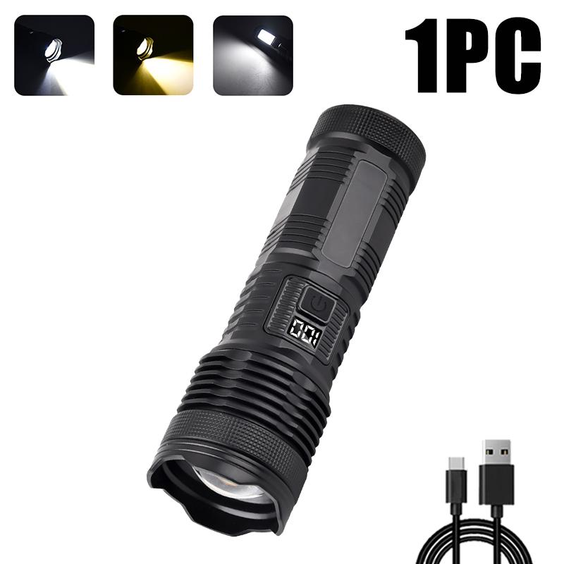 P50 Rechargeable LED Flashlight Dual Light Sources COB Portable Torch Camping Lantern Zoomable Focus Light Tactical Flashlight