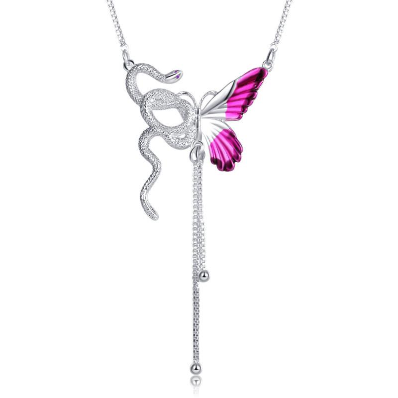 Charming Butterfly Pendant Necklace In Gradient Blue And Red Stylish Jewelry For Women