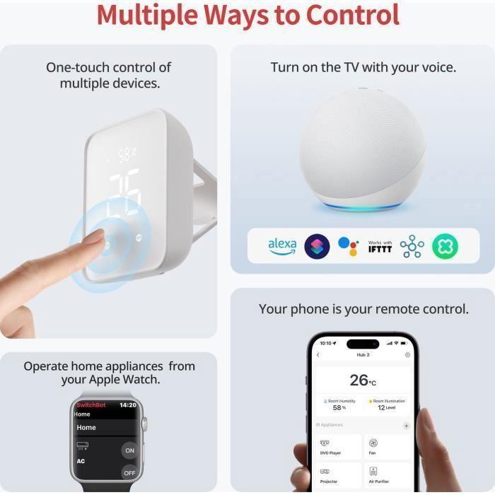 Hygromètre wifi - switchbot - hub 2 - télécommande intelligente - supports matter - blanc