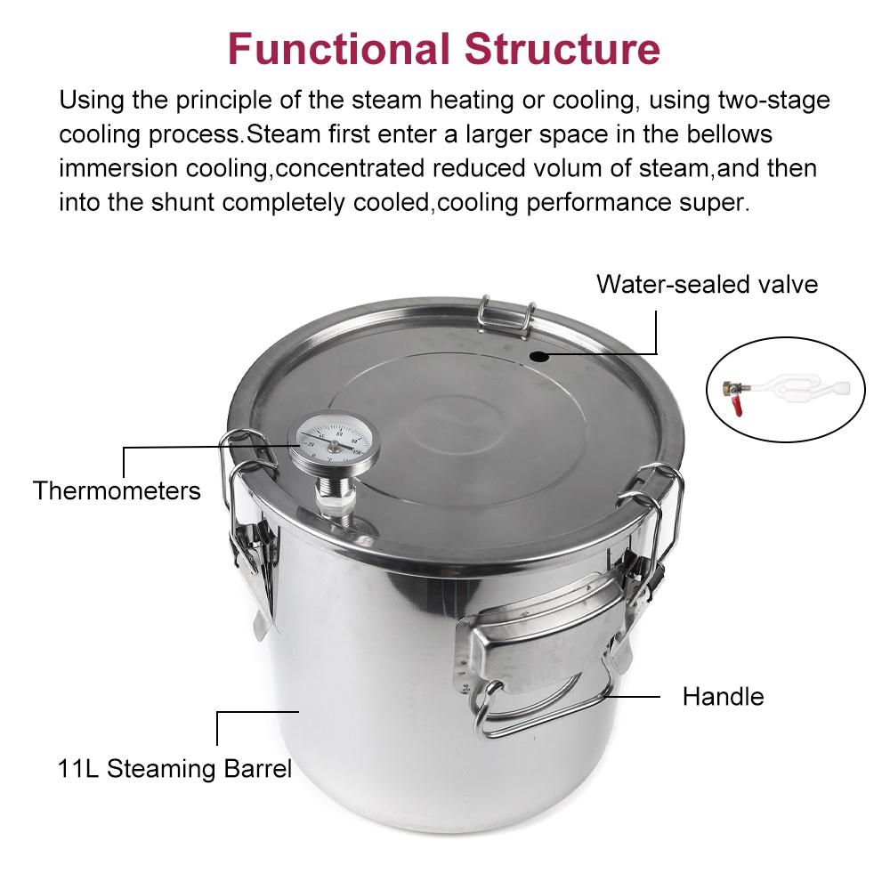 304 Stainless Steel Distiller Moonshine Still Alcohol Mashine Home DIY Brewery Whisky Water Wine Brewing Kit Wine Making Boiler 11L